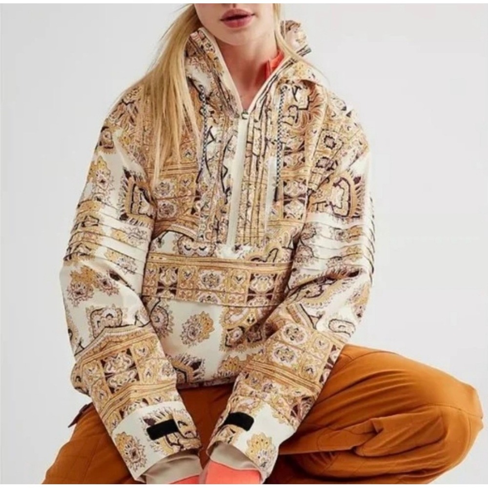 Free People Movement Alpine Glow Ski Pullover Anorak Jacket Half Zip Paisley S